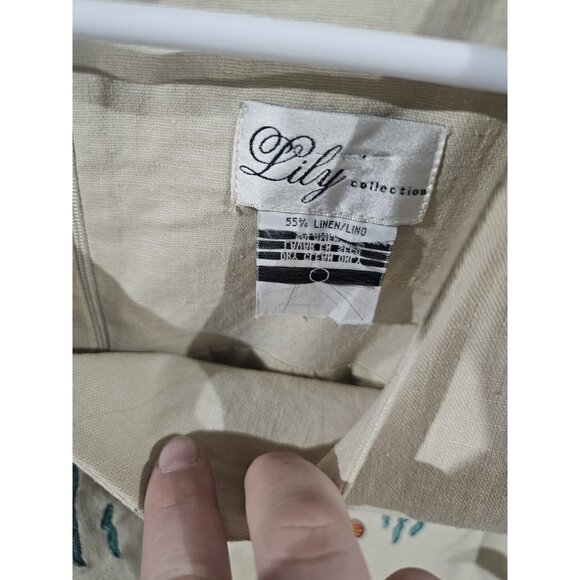 Lily Collection Tan Linen Blend Tank Dress Short Fish Embroidered Women's Large - Picture 3 of 5